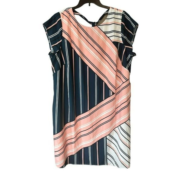 New with‎ Tags Eloquii Pink Navy Short Sleeve Shift Dress Womens Plus 22 - Picture 1 of 4